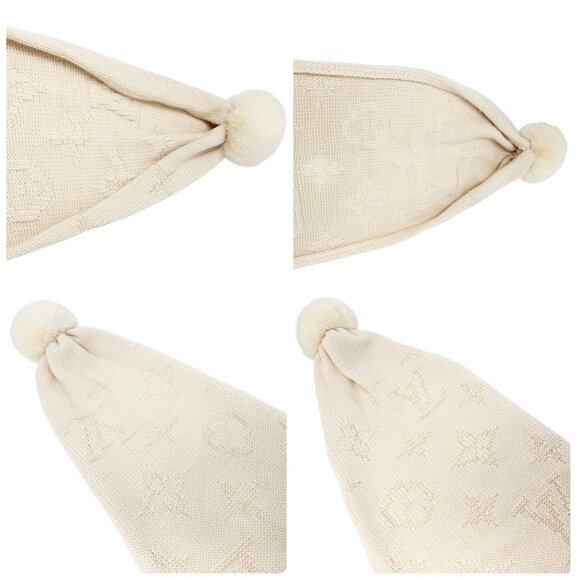 LOUIS VUITTON Vintage Monogram Escharpe Fur Scarf Shawl Cream Cashmere [106438] - Picture 10 of 12